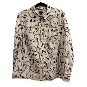 Talbots non-iron button down shirt sz 14 equestrian print preppy work stretch